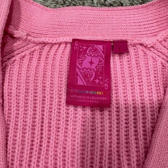 QUEEN OF SPARKLES Pink Bunny Cardigan Large - Picture 3 of 4